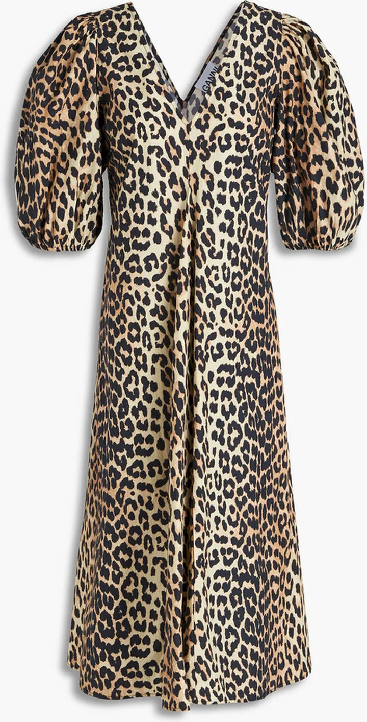 Leopard-print cotton midi dress