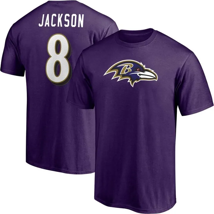 Men's Lamar Jackson Purple Baltimore Ravens Player Icon Name and Number T-shirt