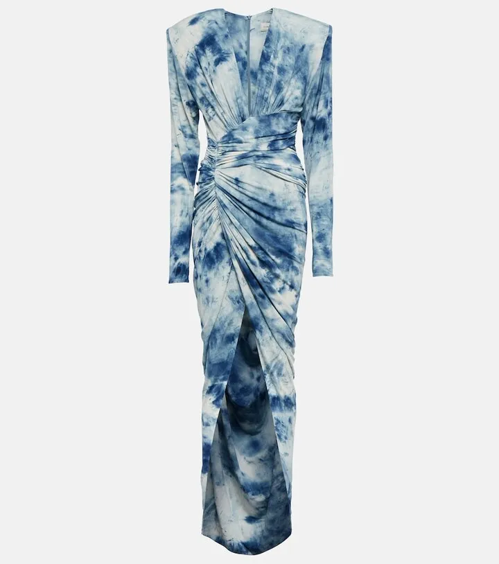 Tie-dye printed draped maxi dress