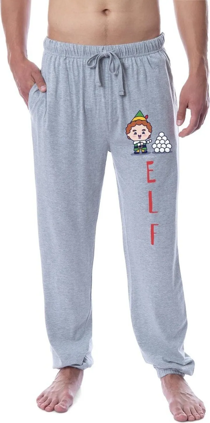 Elf The Movie Mens' Buddy Chibi Snowball Sleep Jogger Pajama Pants (Large) Grey