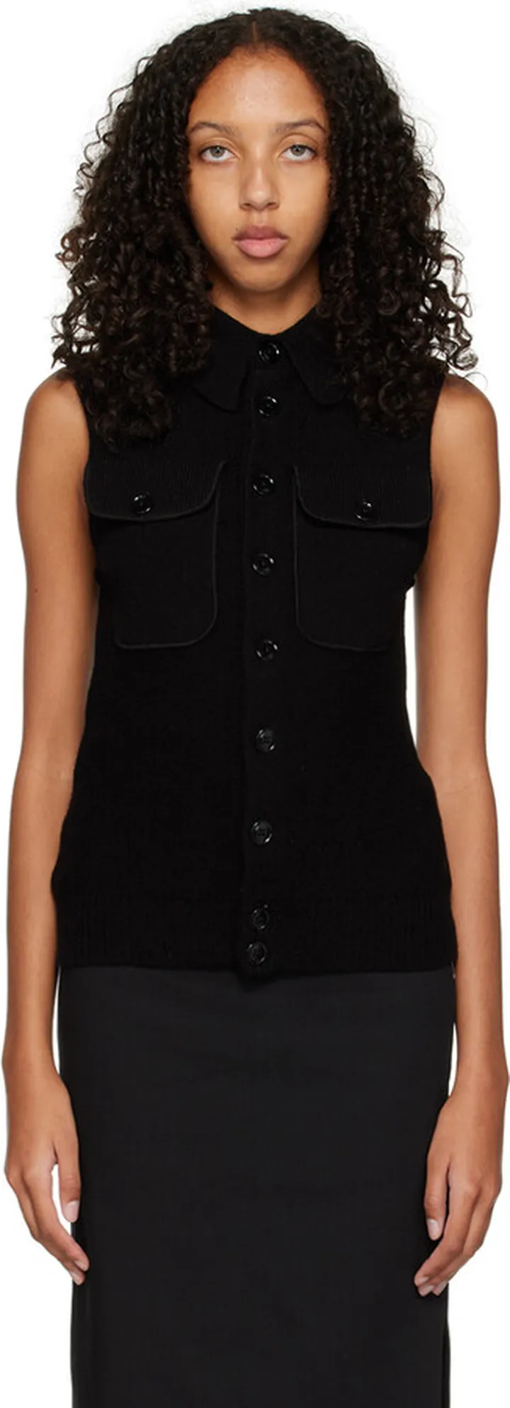 LEMAIRE Black Sleeveless Cardigan
