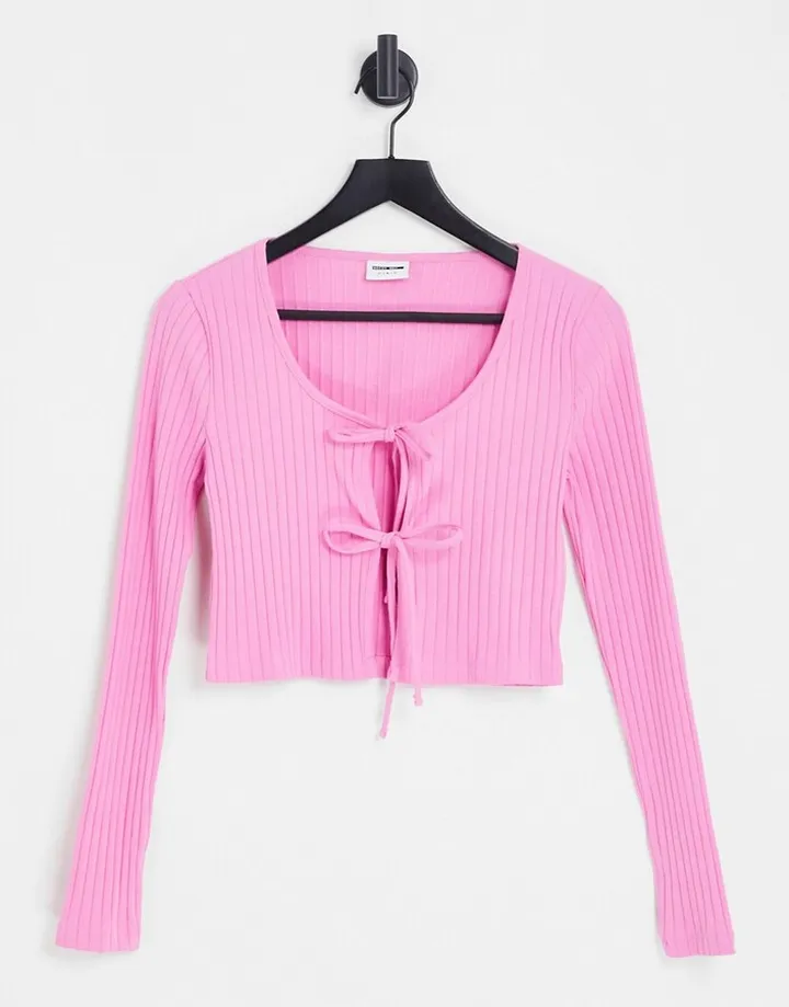 Noisy May Paula tie-up cardigan in pink