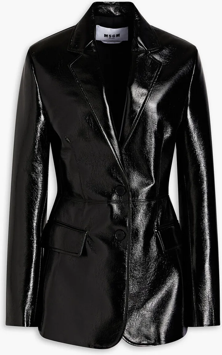 Crinkled faux patent-leather blazer