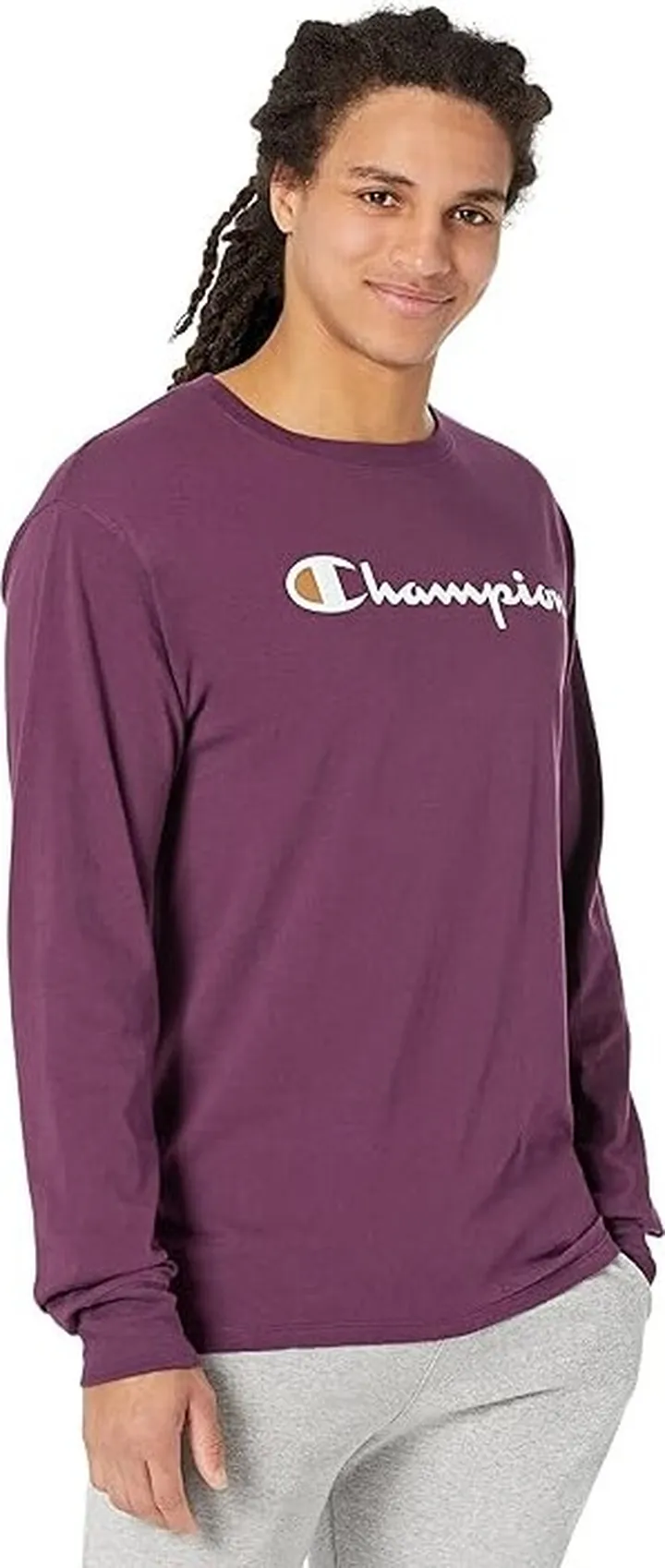 Champion Classic Graphic Big Logo Long Sleeve Tee (Plum Port) Men's Clothing