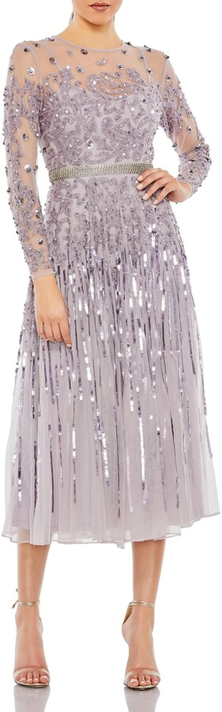 Illusion Long Sleeve Midi Dress