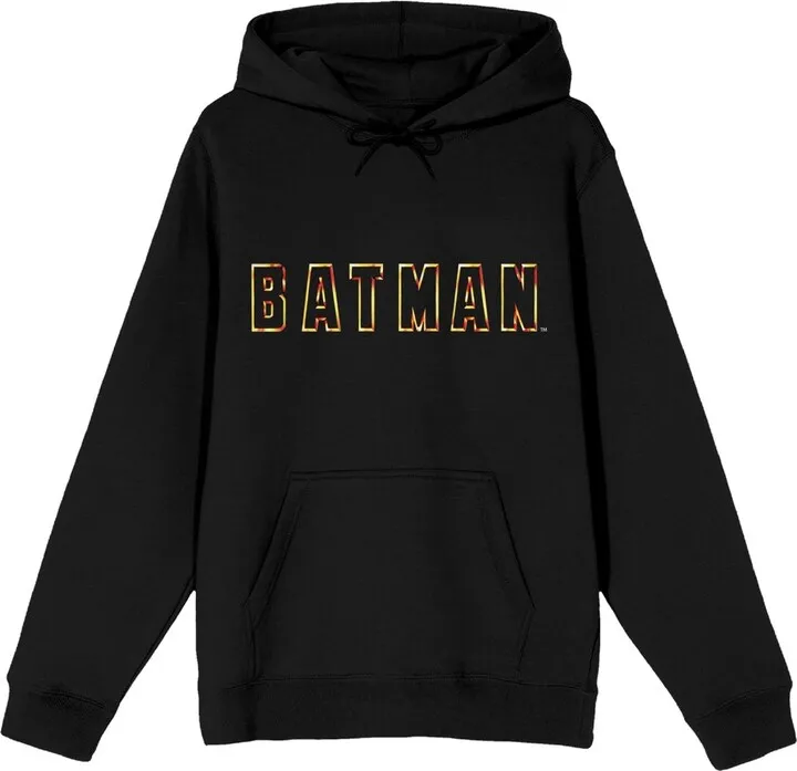 Men's DC Comic Book Batman Text Black Graphic Print Hooded Sweatshirt- M