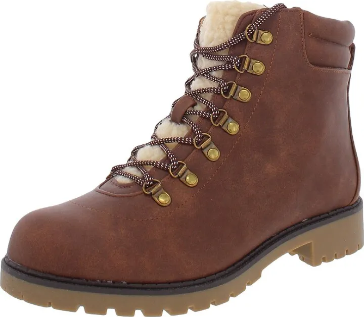 Maariah Womens Faux Leather Lace Up Ankle Boots