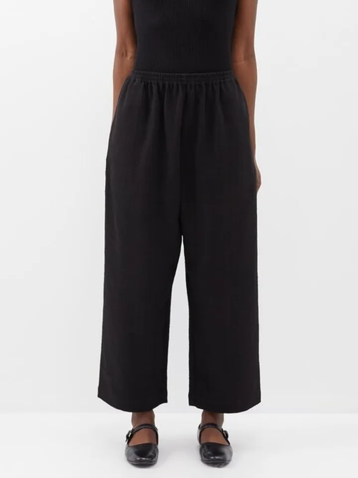 Japanese Basketweave Cotton Cropped Trousers