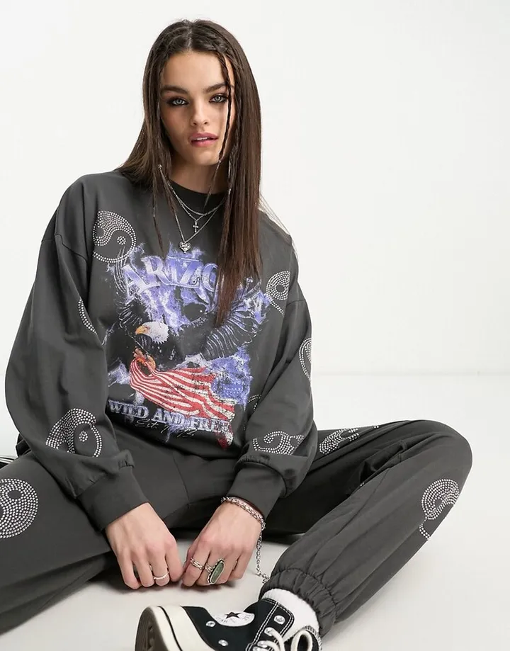 ASOS DESIGN hot fix yin yang long sleeve top - part of a set
