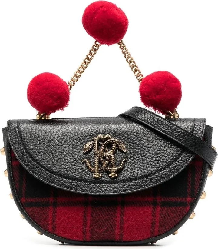 Pompom-Detail Tartan Tote Bag