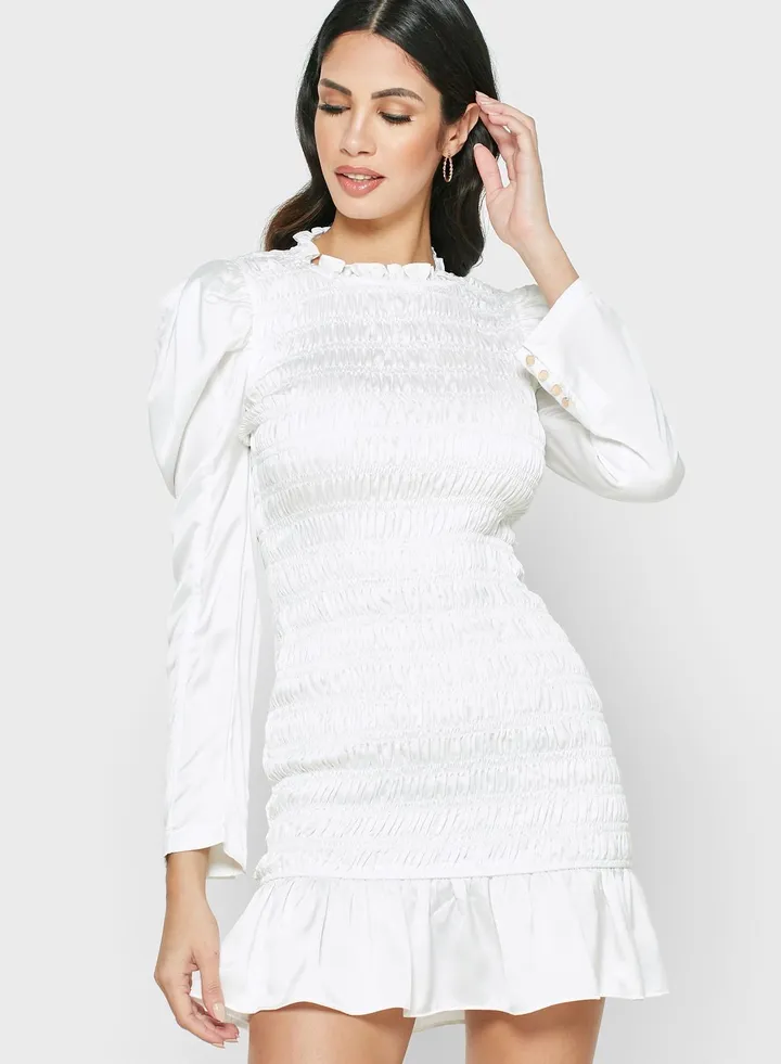 Cyrene Shirred Puff Sleeve Dress