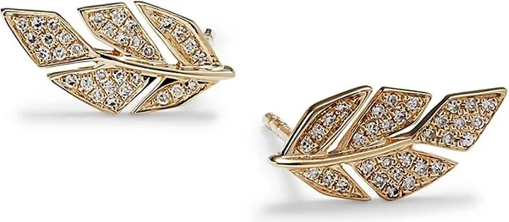 14K Yellow Gold & 0.14 TCW Diamond Leaf Earrings