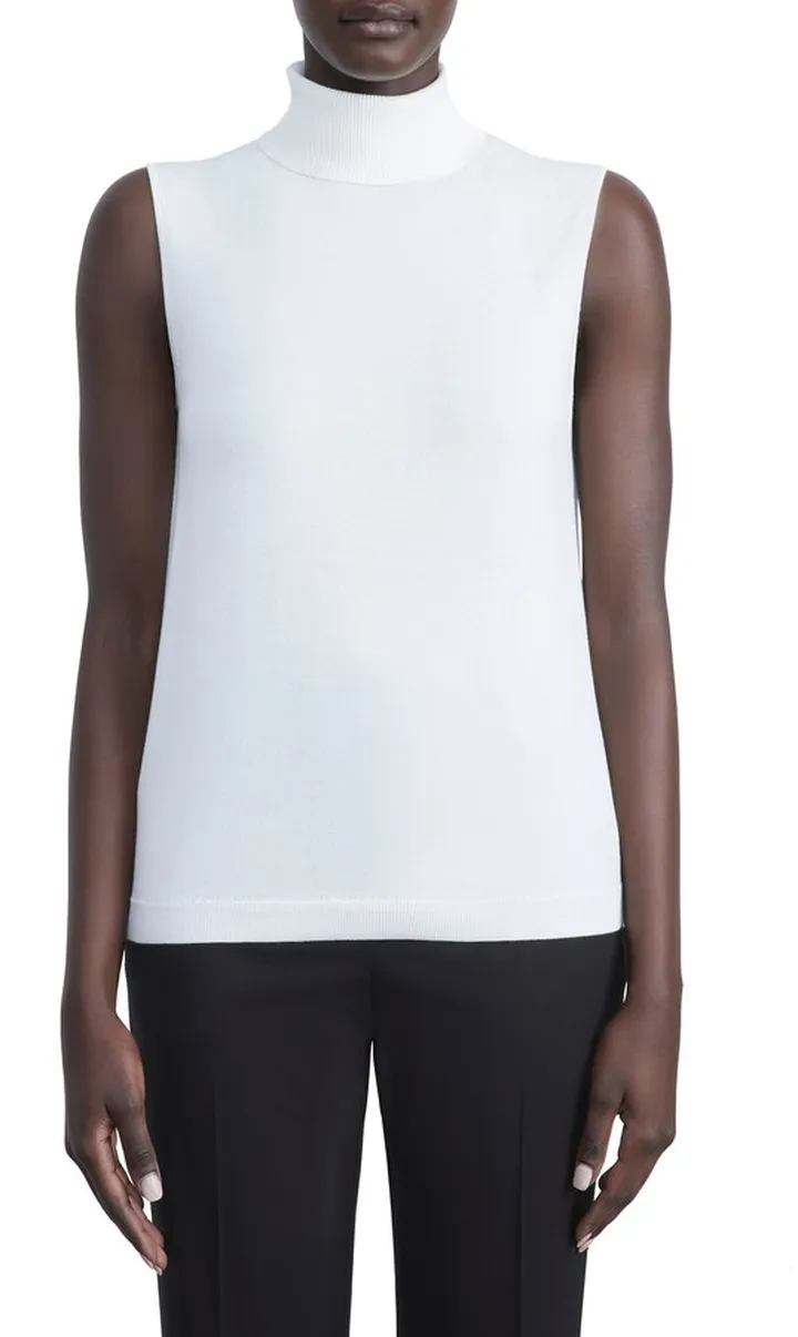 Sleeveless Turtleneck Matte Crepe Top
