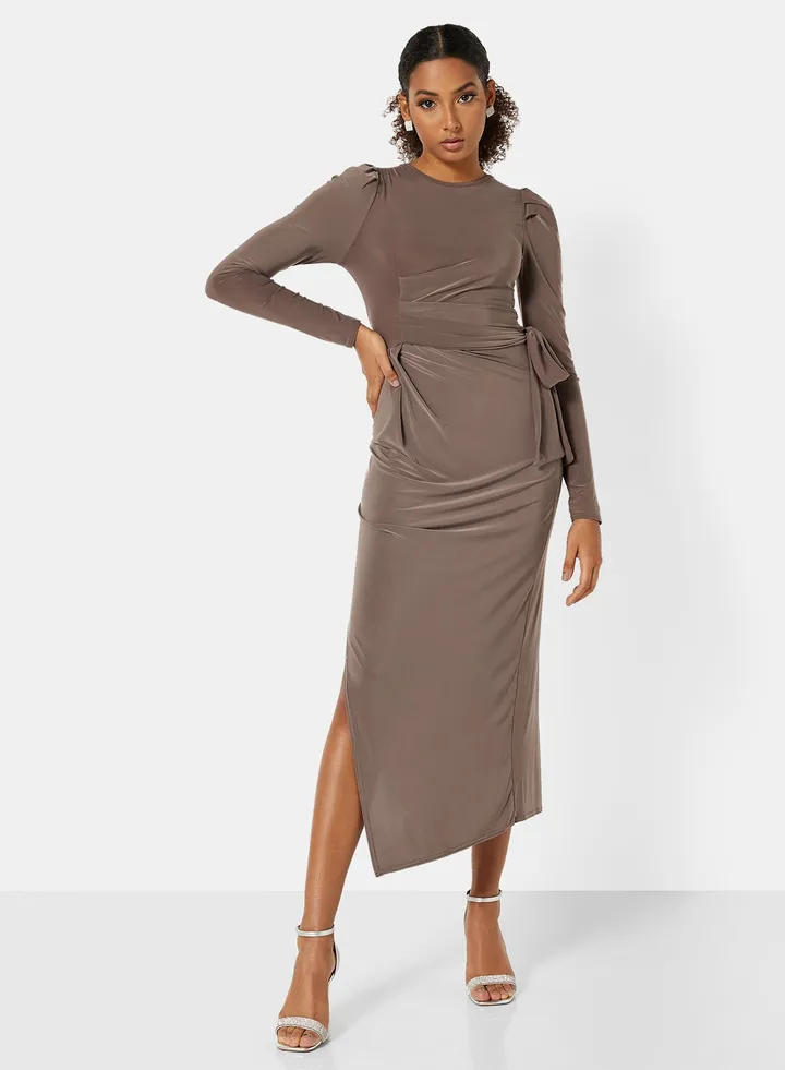 Drape Detail Dress Brown