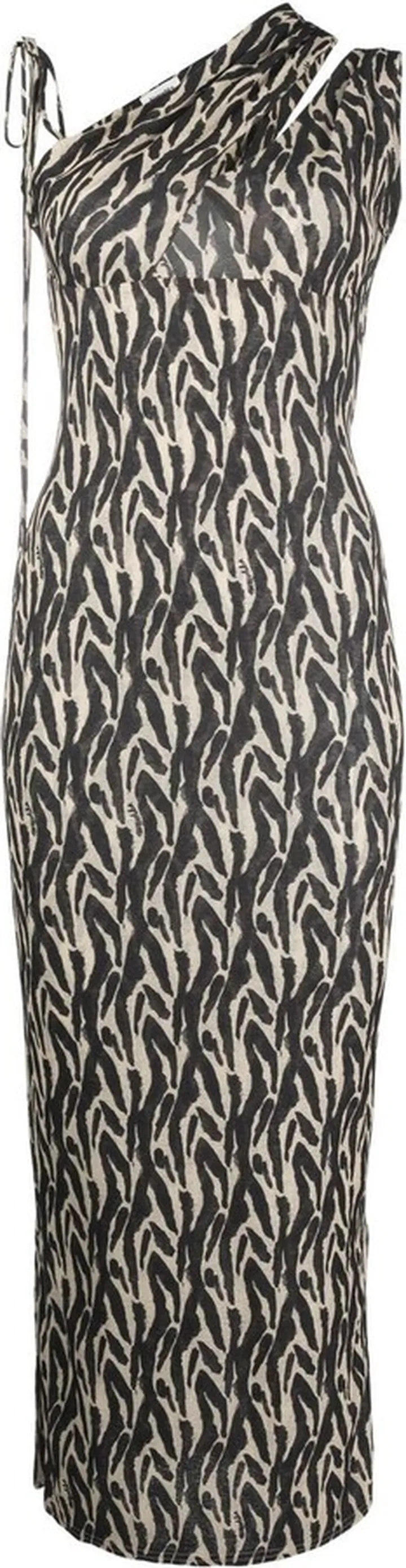 Printed One-Shoulder Midi Dress