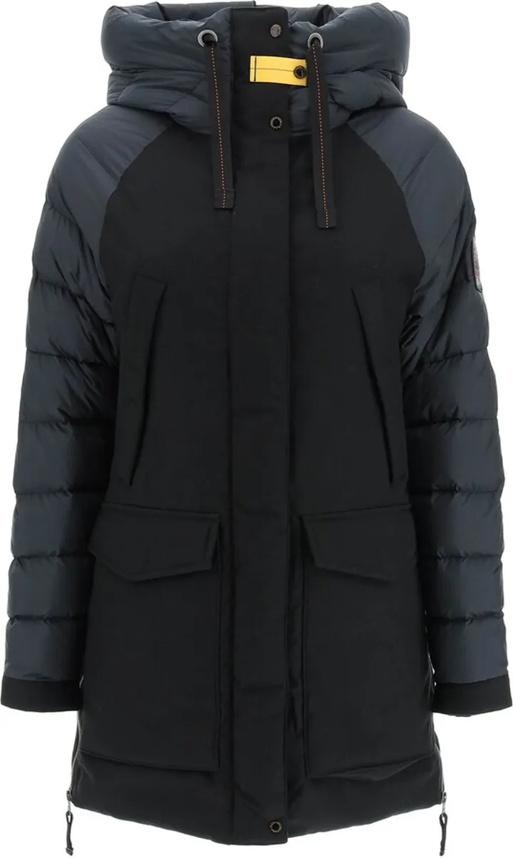 'sunday' Hooded Dual Material Midi Down Jacket