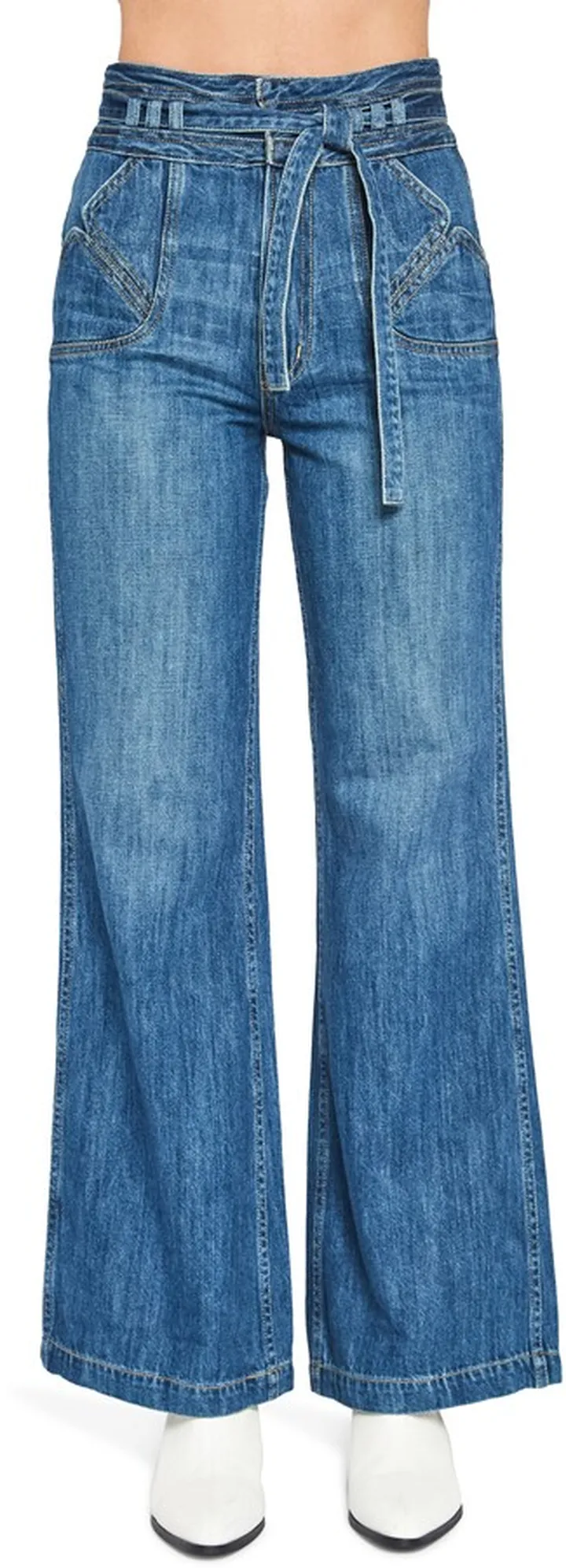 Bella Fashion Seamed Pocket Wide Leg Jeans