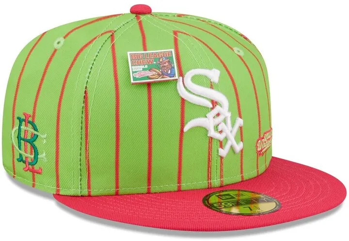 Men's New Era Pink and Green Chicago White Sox Mlb x Big League Chew Wild Pitch Watermelon Flavor Pack 59FIFTY Fitted Hat