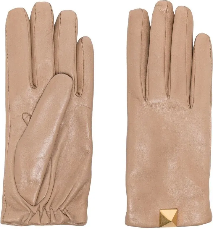 Rockstud-detail polished-finish gloves