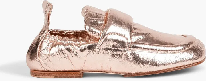 Metallic padded crinkled-leather loafers