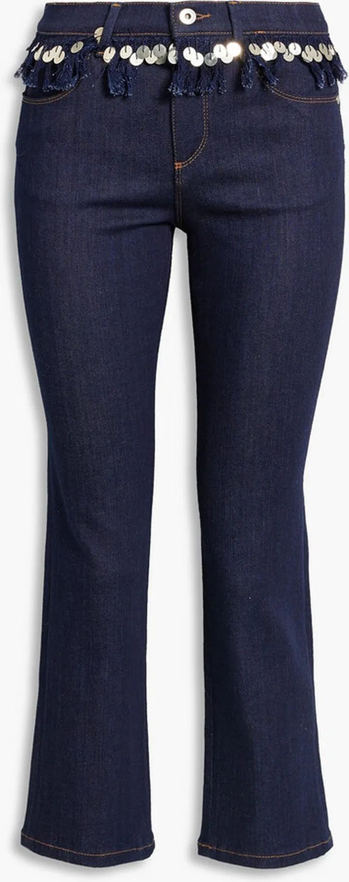 Cropped sequin-embellished mid-rise bootcut jeans