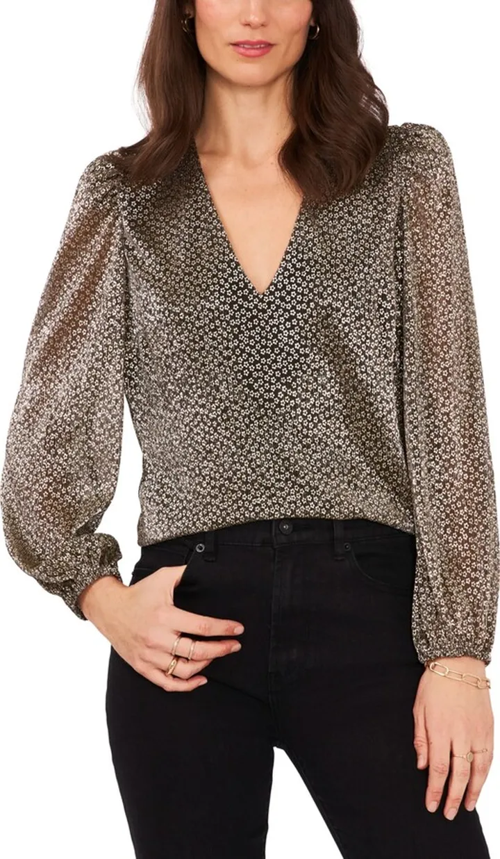 1.state Women's Puff Shoulder Balloon Long Sleeve V-Neck Blouse
