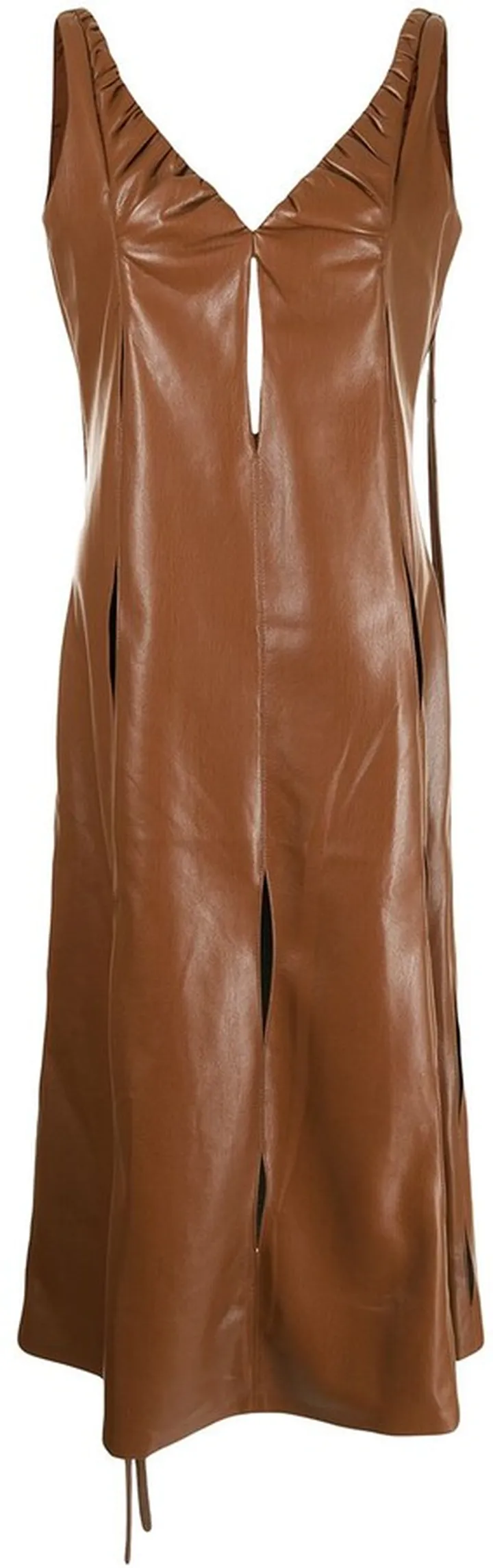 Faux-Leather Cut-Detail Midi Dress