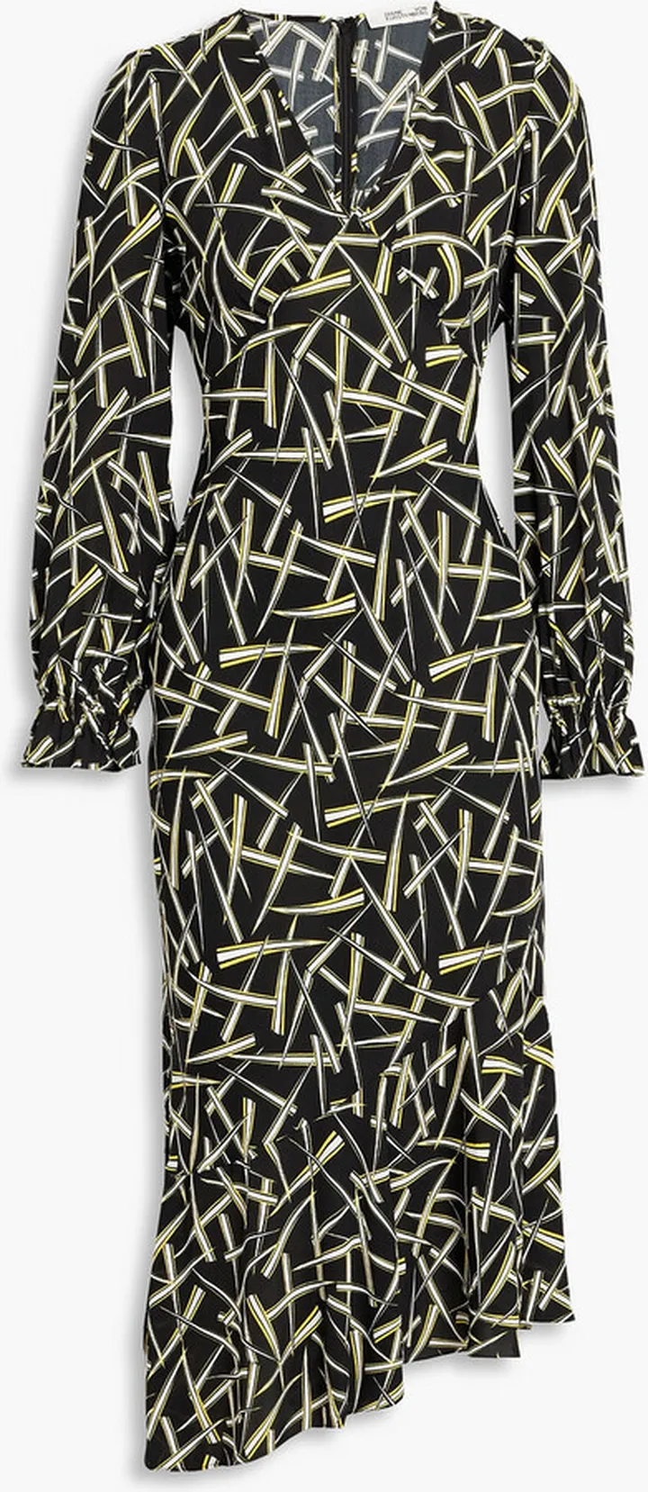 Asymmetric printed crepe midi dress