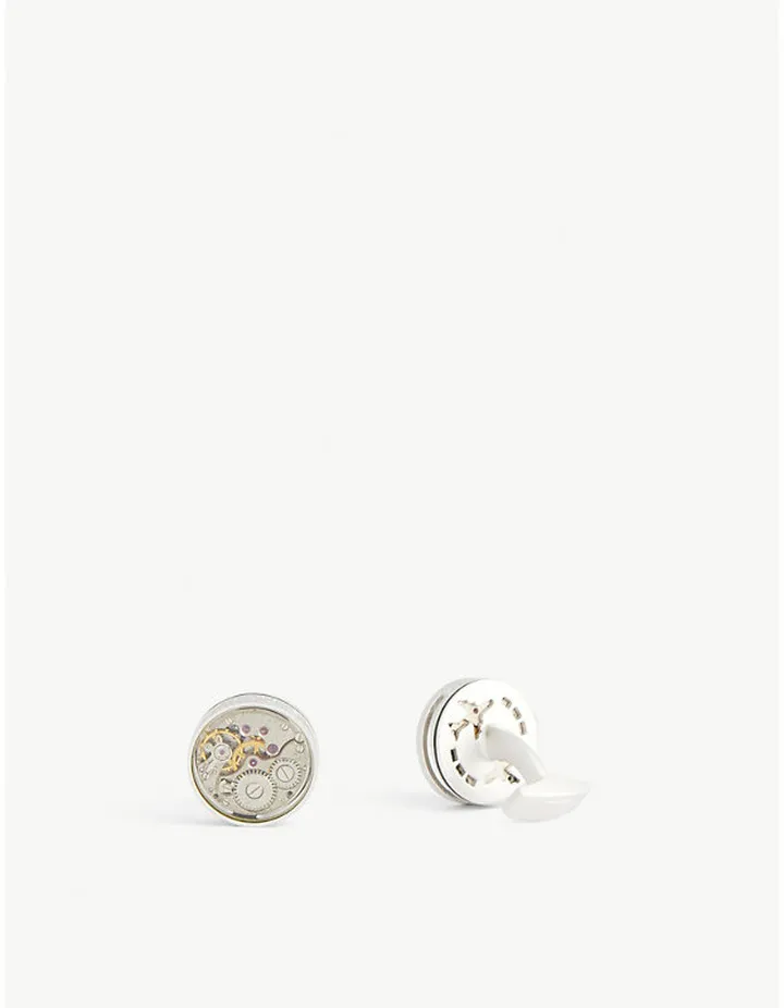 Mens Rhodium Skeleton Gear Brass Cufflinks