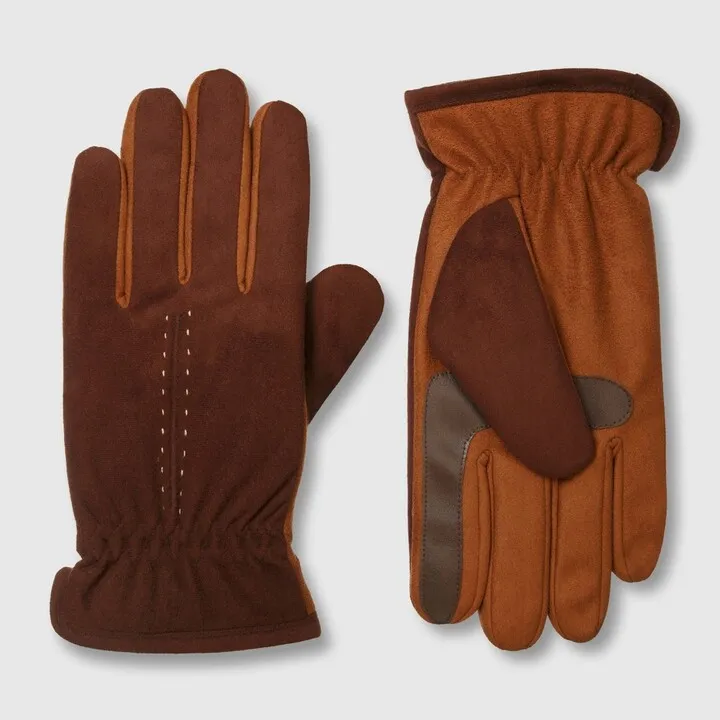 Isotoner Men's Handwear Gathered Wrist Microsuede Gloves - Brown L