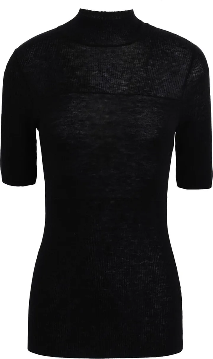 Air Wool Top Short Sleeves Turtleneck Black