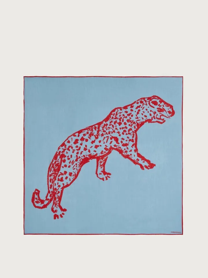 Ferragamo Women Jaguar print shawl Blue