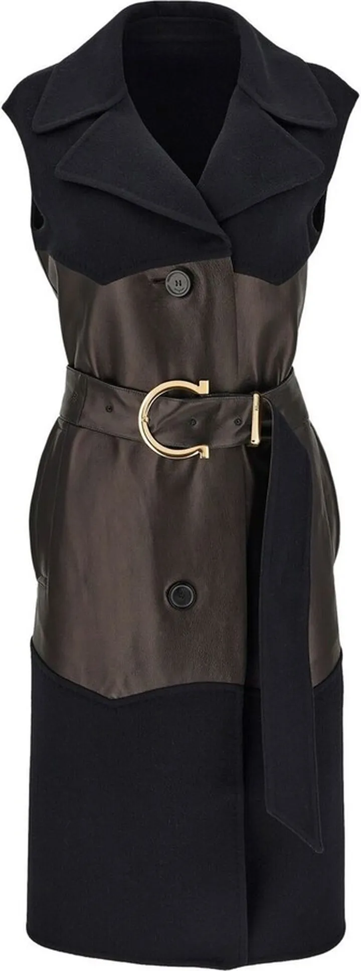 Panelled Belted Sleeveless Trench Coat