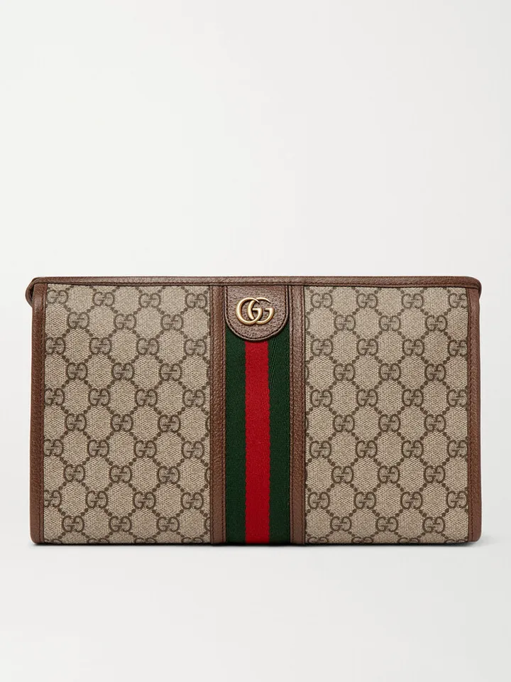 Ophidia Leather and Webbing-Trimmed Logo-Jacquard Coated-Canvas Wash Bag