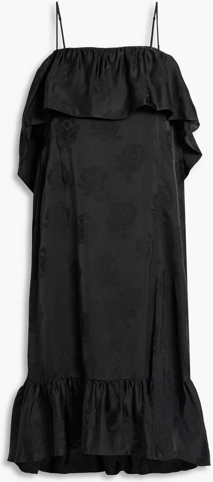 Asymmetric ruffled satin-jacquard dress