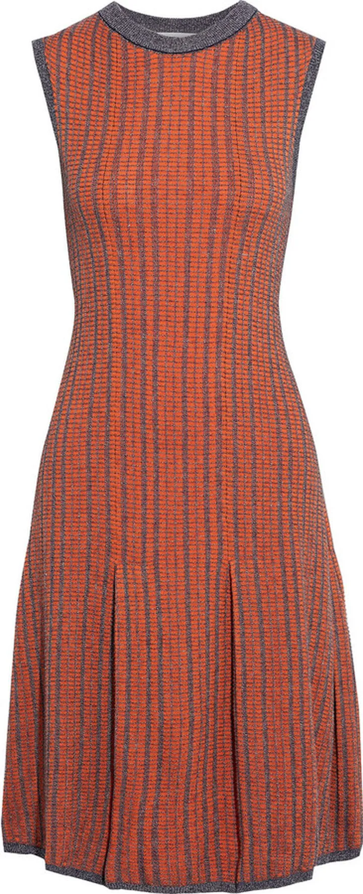 Pleated wool and cotton-blend jacquard dress