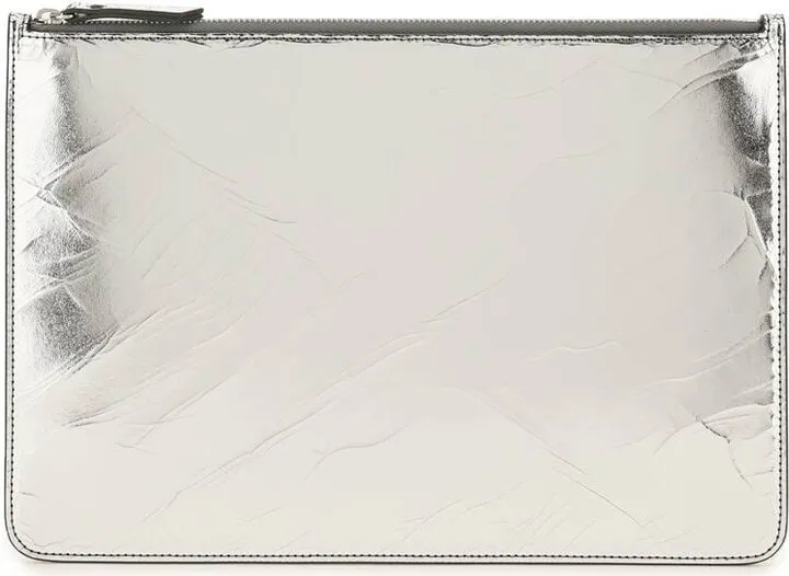 Cracked Laminated Leather Large Pouch