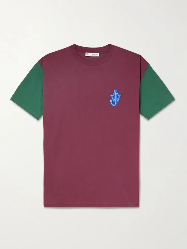 Logo-Appliquéd Two-Tone Cotton-Jersey T-Shirt
