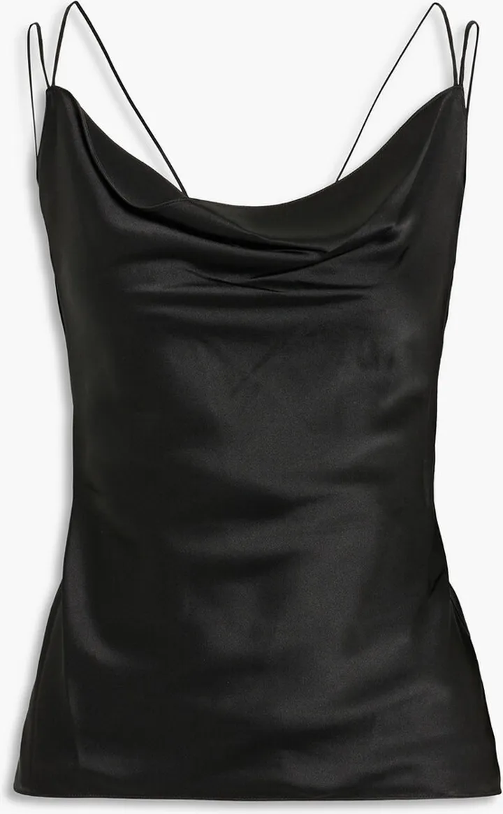 Lace-up draped silk-satin camisole