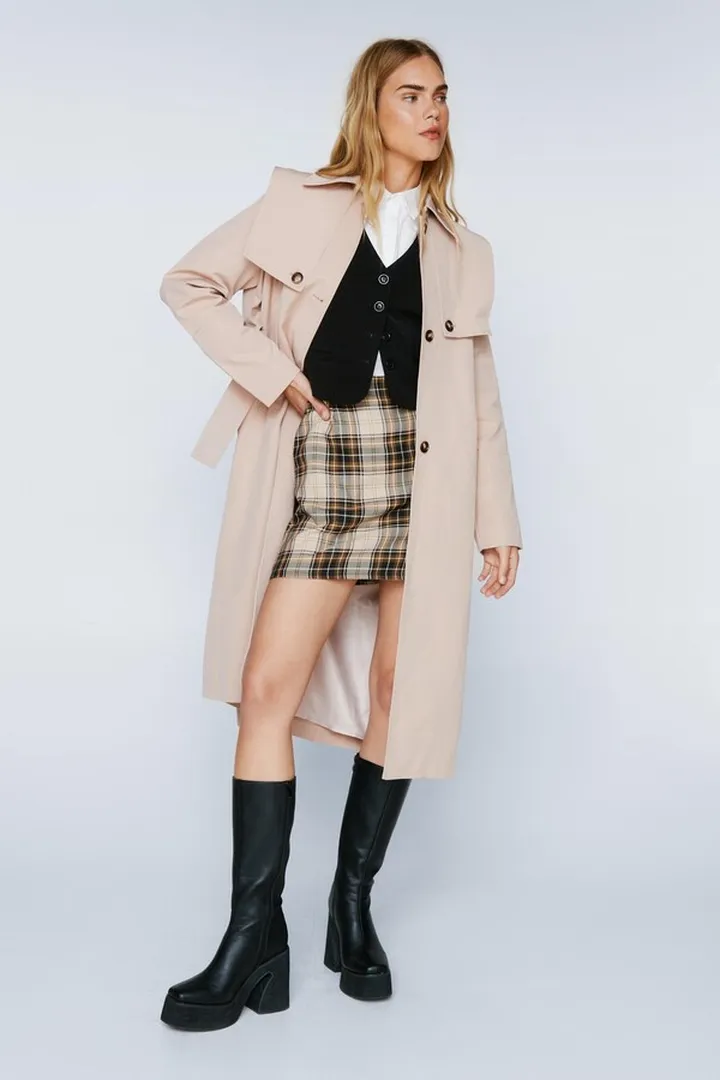 Nasty Gal Womens Premium Trim Detail Belted Trench Coat