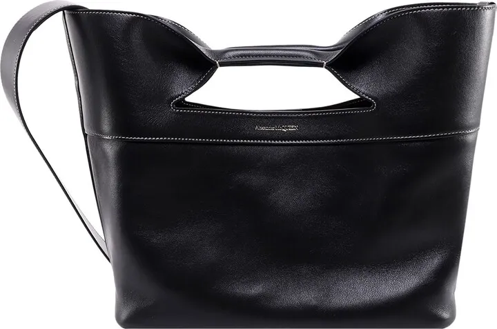 Leather handbag with logo print