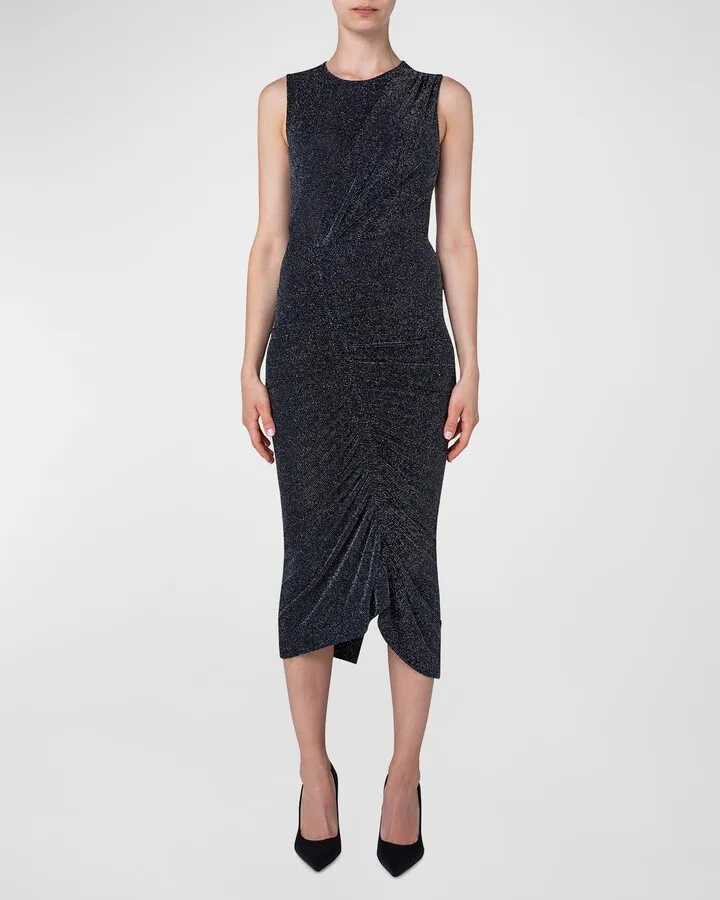 Smocked Metallic Midi Dress