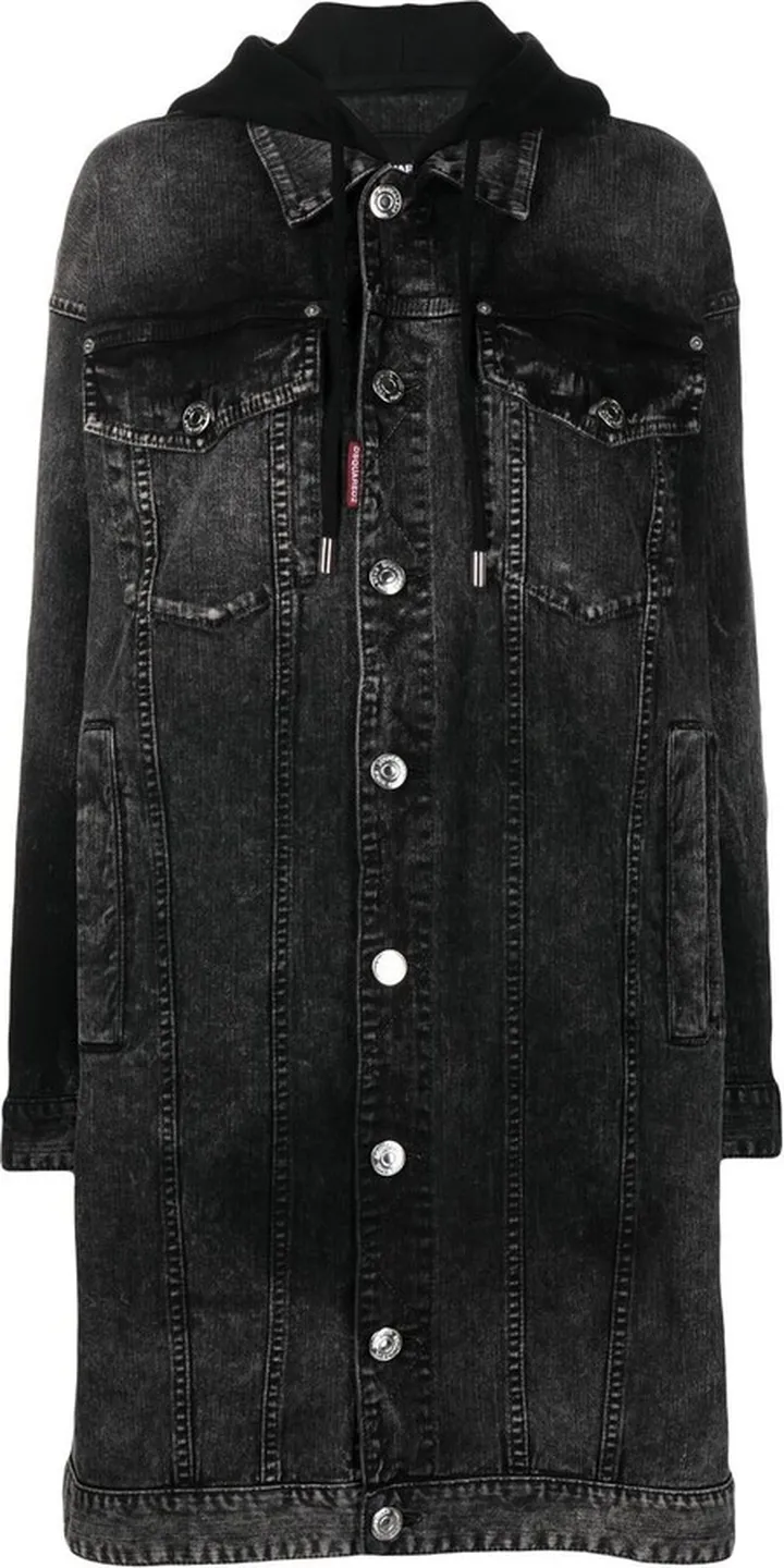 Washed Denim Knee-Length Coat