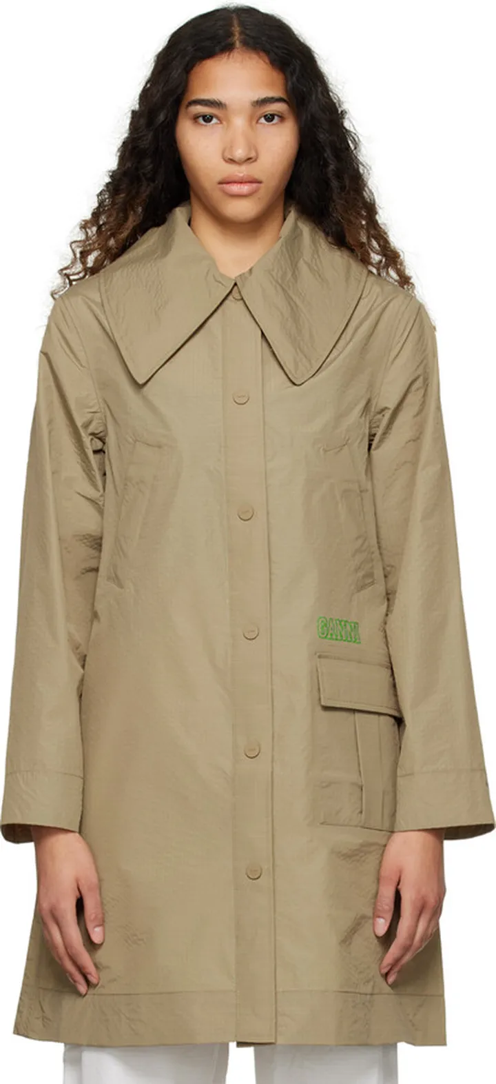 GANNI Beige Printed Coat