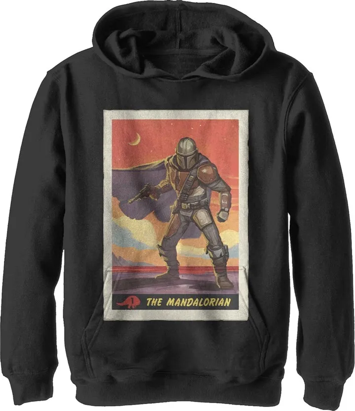 Boy's Star Wars The Mandalorian Trading Card Pull Over Hoodie - Black - Small