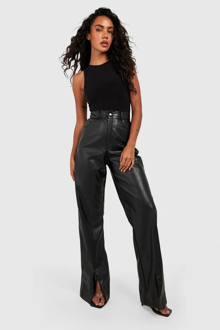 Split Hem Faux Leather Pu Pants