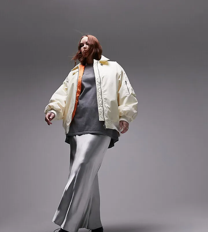 Topshop Curve oversized collar bomber jacket in cream