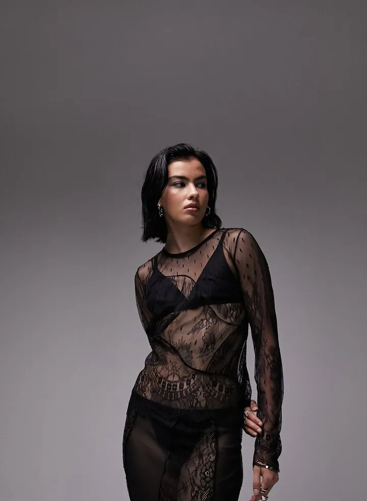 Mesh Tie Detail Top