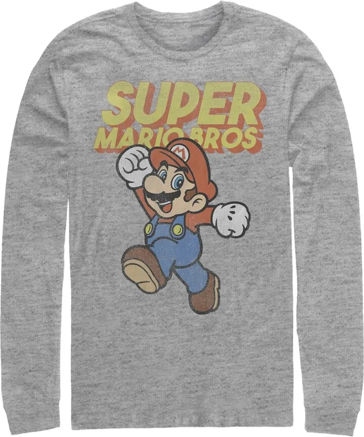 Men's Nintendo Mario Retro Jump Long Sleeve Shirt - Athletic Heather - 2X Large