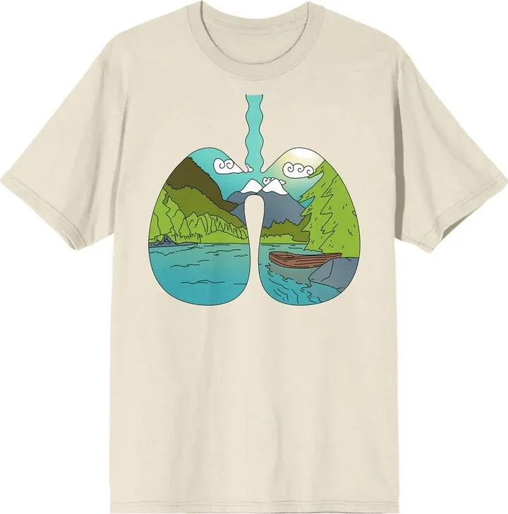Sunny Days Mountain Graphic in Lungs Shape Adult Natural Short Sleeve Crew Neck Tee-Small